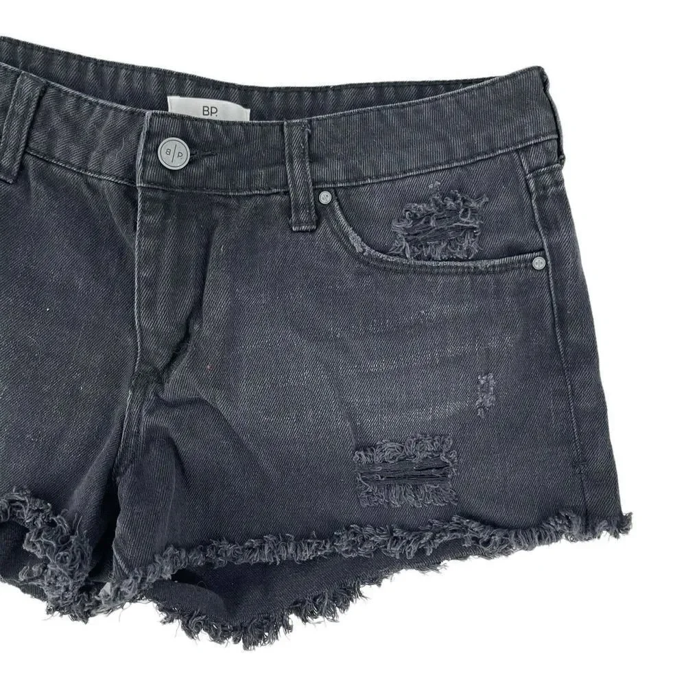 Cut Off Jean Shorts Black Denim Distressed BP Size 28 Waist Mid Rise Festival